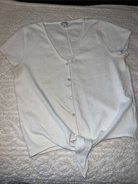 J. Crew White Short Sleeve Button-Front Tie Blouse, size M